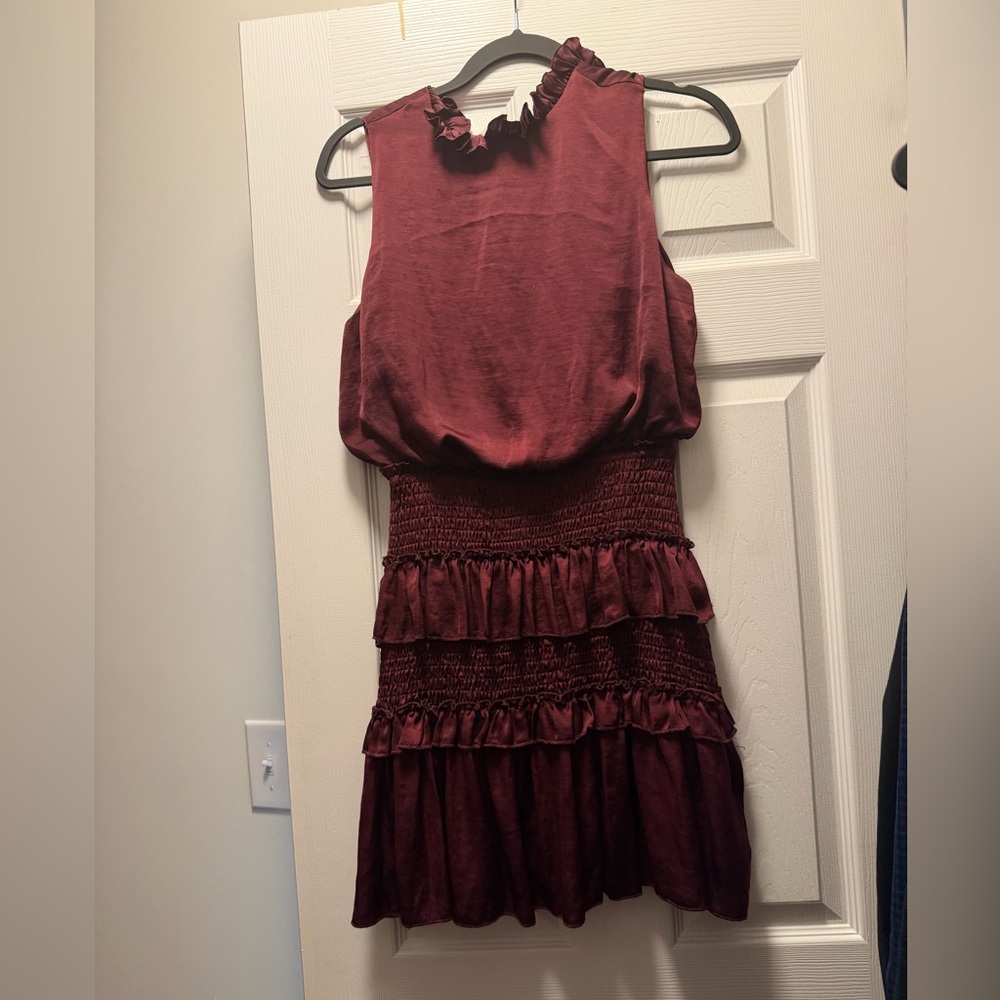 fab'rik Burgundy Ruffled Mini Dress